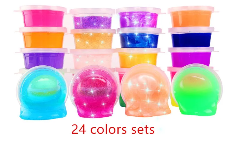 24 colors sets DIY кристальная грязь прозрачный слизью контейнер ручной жевательной шпатлевки 24 цвета поставки слаймов светильник глиняные амулеты декомпрессионные игрушки Детский подарочный набор - Цвет: 24 colors sets