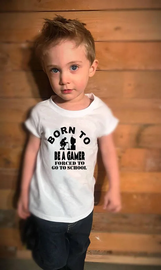 Детская футболка с надписью «Born To Be A Gamer» повседневные топы с короткими рукавами для мальчиков и девочек, детская забавная Белая Летняя футболка