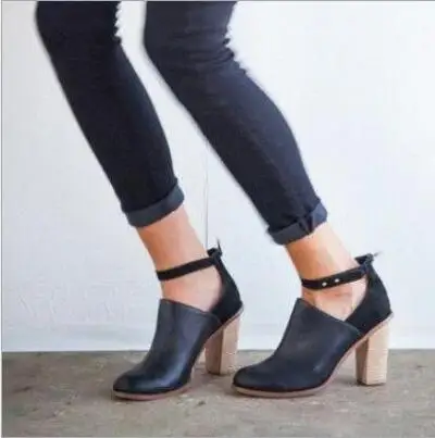 Spring and autumn new European American short boots pointed thick with high-heeled shoes buckle Martin women's | Обувь