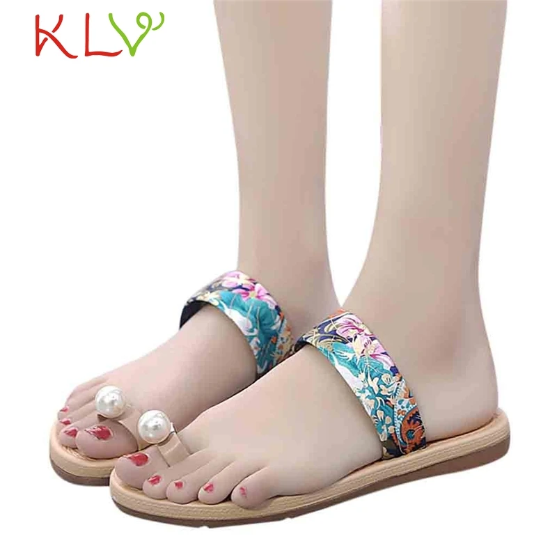 Летние тапочки Женские Вьетнамки с принтом жемчуга Нескользящие пляжные