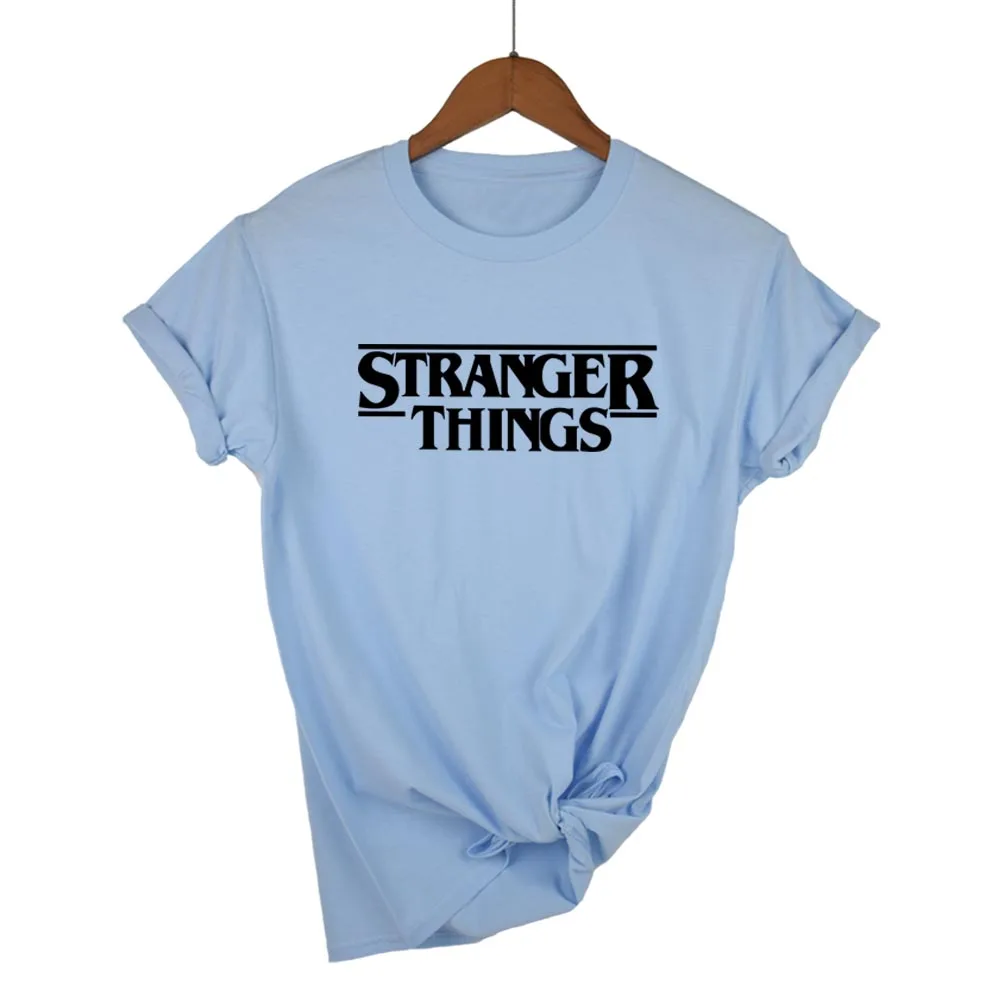 Странные Вещи Ringer Tee хипстерские рубашки Tumblr графическая футболка для женщин мужской с принтами с буквами Футболка Мода хлопок повседневное Топы корректирующие - Цвет: The light blue black