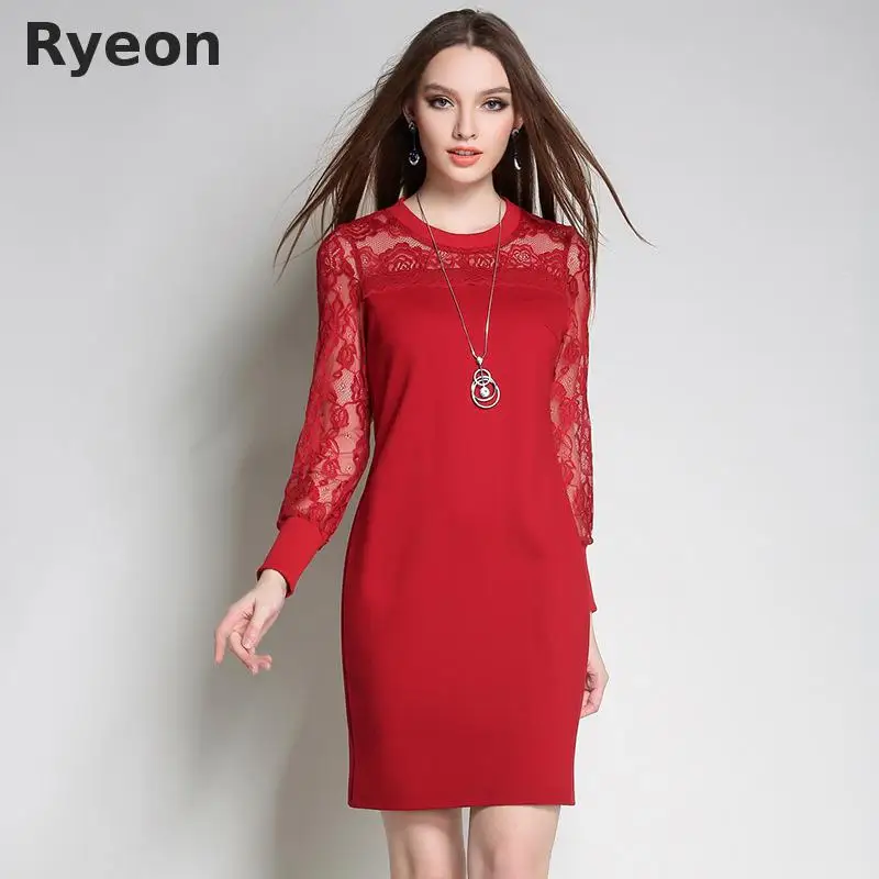 Ryeon L 5xl Плюс Размер Женщин Сексуальный See Through Dress Черный Красный Цвет Длинным