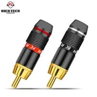 2pcs rca plug connector hot selling gold plated brass durable rca connector rotating locking audio video rca jack