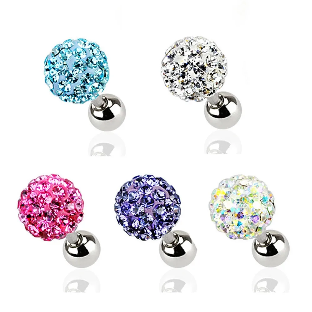

MODRSA 1Piece 1.2x6mm Crystal Ball Ear Bone Nail Barbell Cartilage Earrings Ear Stud Tragus Helix Piercing Piercing Oreja