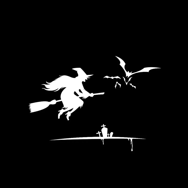 Интересный Хэллоуинский стикер для автомобиля силуэта злой ведьмы QYPF 16.3*11.7 графика из винилового материала C16-2336.