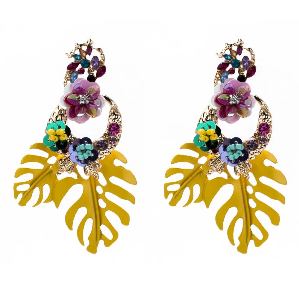 

MIARA.L Hot Sale Leaf Sequin Earrings Floral Bohemian Earrings for Spring