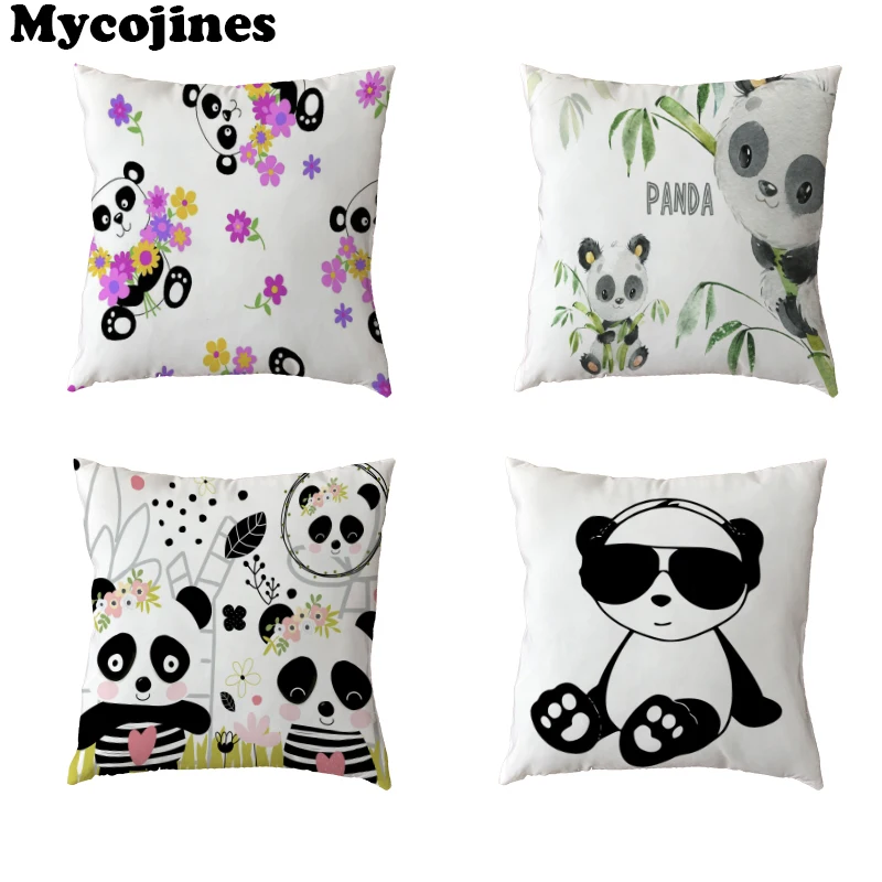 

Naughty Panda Polyester Peach Skin Pillow Cases Panda Listening Songs Reading Book Car Office Sofa Home Decoration Cushion Cover