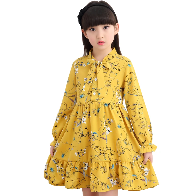 Kids Dress For Girls Chiffon Princess Long Sleeve Autumn Winter Floral Evening 4-14 Years Children Clothes | Детская одежда и
