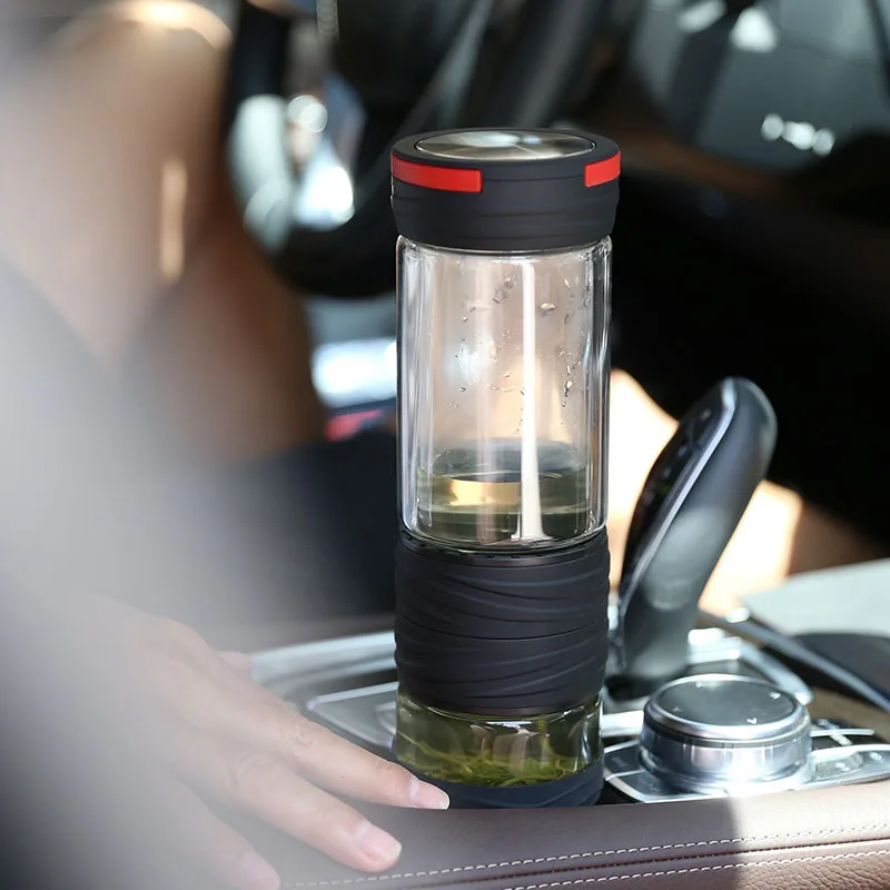 Дорожная стеклянная кружка для воды 400 мл двухслойный чайник разделения чая