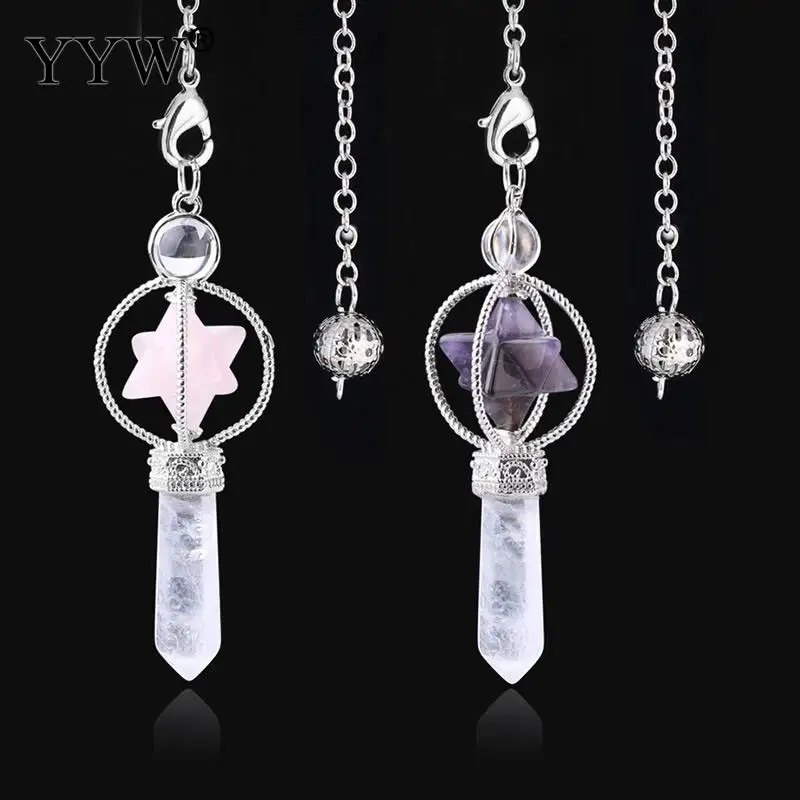 YYW Merkaba подвеска-Маятник для гадания натуральный камень, Фиолетовый Кристалл розовый кварц рейки целебные Pendule подвески для женщин мужчин ювелирные изделия