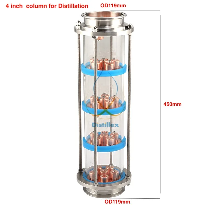 

4" NEW 4pcs 99.9% Red Copper bubble plates Distillation Column with 4 section for distillation .Glass column