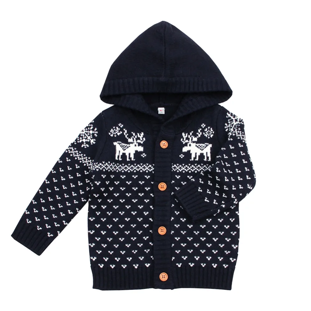 Вязаный свитер для мальчиков Рождественский олень кардиган маленьких девочек