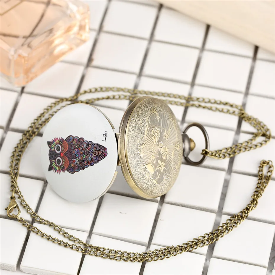 Старомодные кварцевые карманные часы с изображением совы бронзовые античные