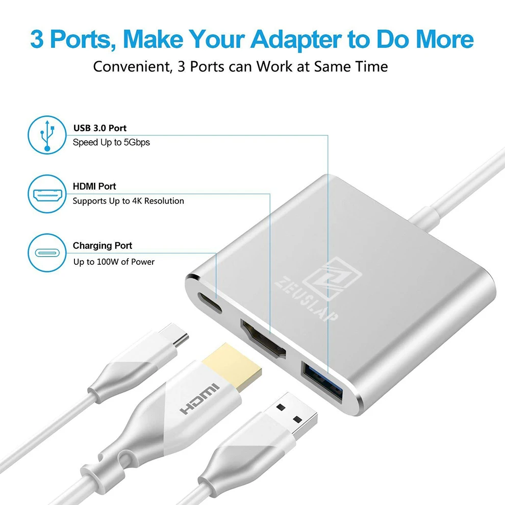ZEUSLAP USB 3,1 type C к HDMI концентратор адаптер 4K usb-хаб для Mac Air Pro huawei Mate10 samsung S8
