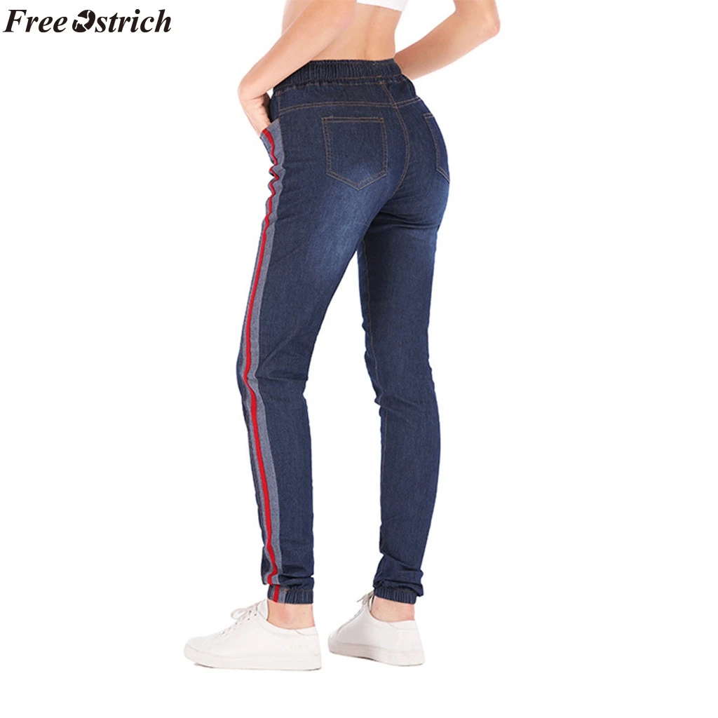 Бесплатная страуса осень зима женские джинсы из денима стрейч большой размер