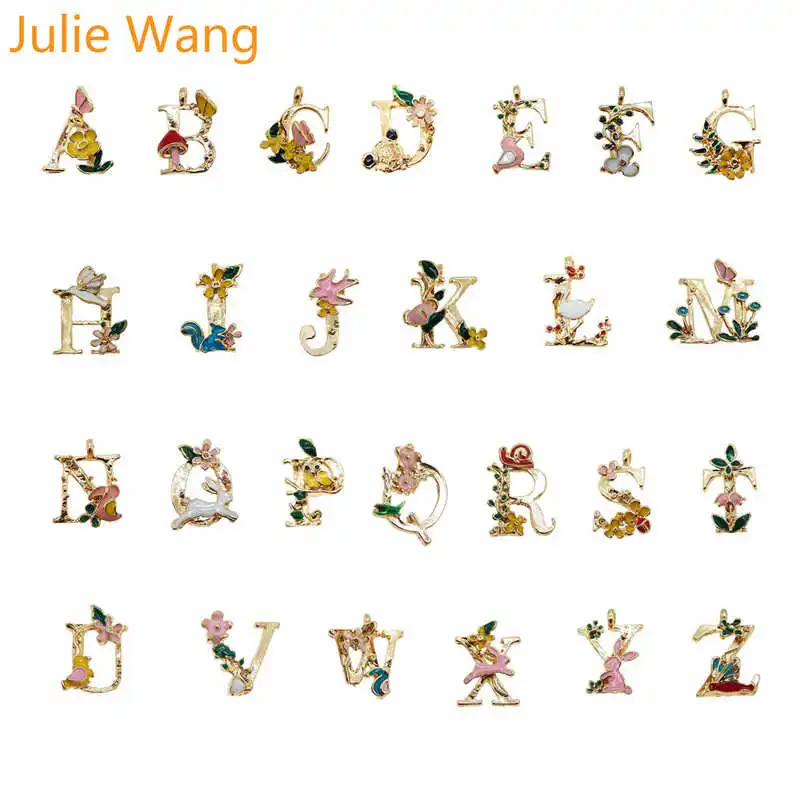 Julie Wang 6 шт. золотистые тона с 26 буквами эмаль красочные афабеты ожерелье подвеска