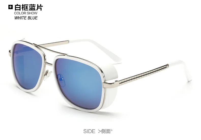 White Blue Железные стимпанк Солнцезащитные очки мужские солнцезащитные очки Старк Винтажные Солнцезащитные очки Uv400 очки Ретро плоский верх Tony модные тени очки Новинка - Цвет линз: White Blue