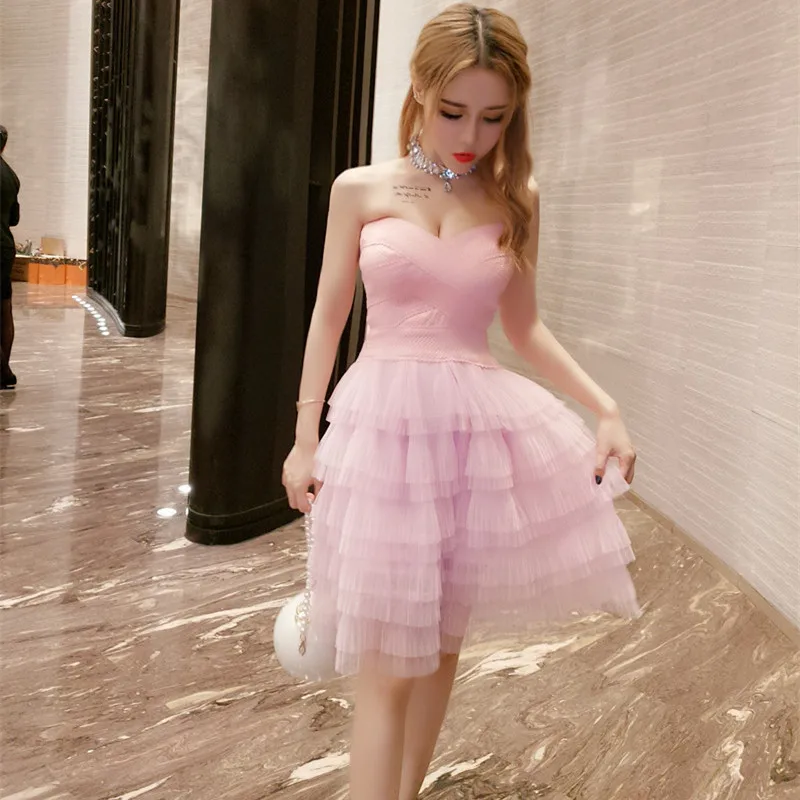 Pink Strapless Ruffles Chic Evening Gowns 2018 Women Dress Cascading Ruffle Formal Celebrity Sexy Party Prom Vestido | Женская одежда