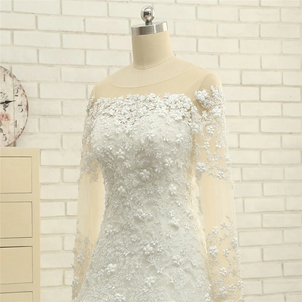 Новые Модные свадебные платья с длинным рукавом 2018 Иллюзия шеи длинный поезд