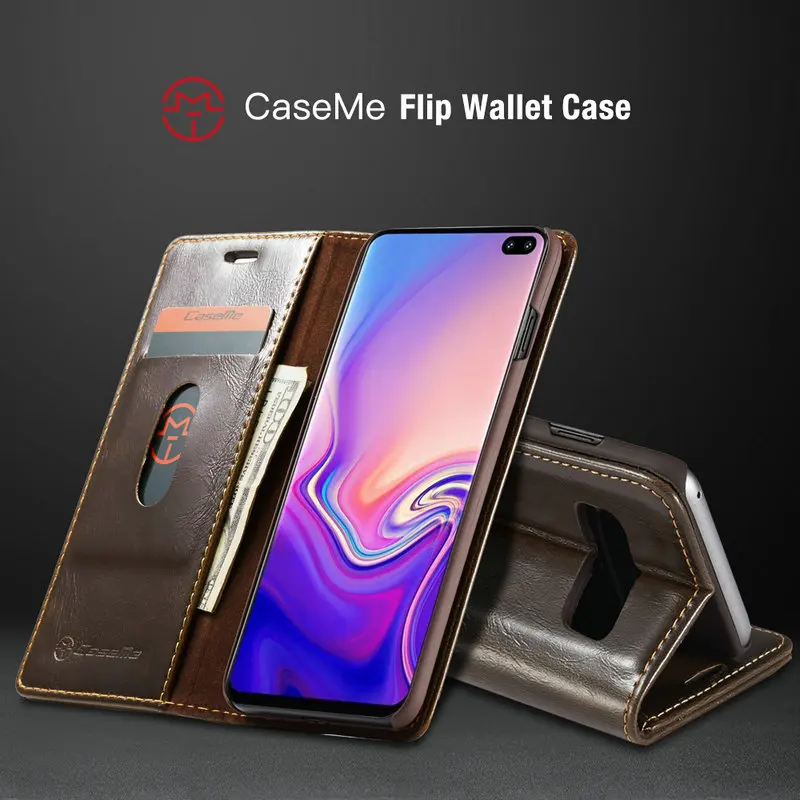 Магнитный чехол бумажник CaseMe для Samsung Galaxy S10 роскошный с откидной крышкой и двумя