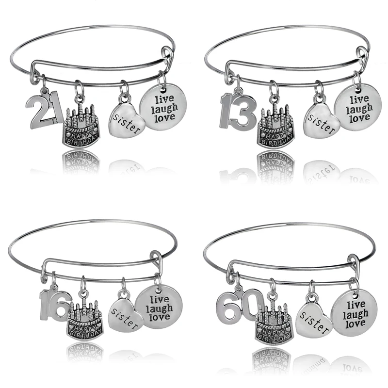 Браслет женский эмалированный из нержавеющей стали с подвеской торт на день