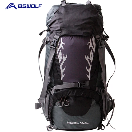 Black 60L BSWolf Открытый походный рюкзак 50л/60л большой емкости рюкзак для путешествий рюкзак для альпинизма водонепроницаемый рюкзак для альпинизма - Цвет: Black 60L