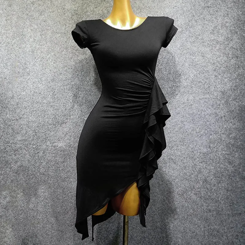 Black Dress Оригинальное дизайнерское платье для танцев женское летнее платье для костюма Фламенго Румба/Самба/танго платье латино танцевальные платья VDB474 - Цвет: Black Dress
