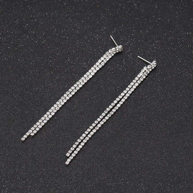 TREAZY 2019 New Simple Rhinestone Crystal Tassel Long Earrings for Women Jewelry Wedding Party Hanging Dangle pendiente | Украшения и