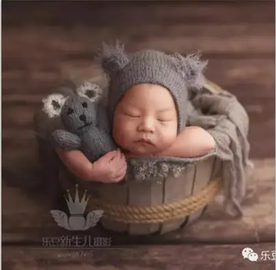 hat and toy sett-5 Серый плюшевый мишка шапка мохеровая Шапочка-Медвежонок и кукла набор ушей животных для новорожденных ручной вязаный берет реквизит для фотосессии новорожденных - Цвет: hat and toy sett-5