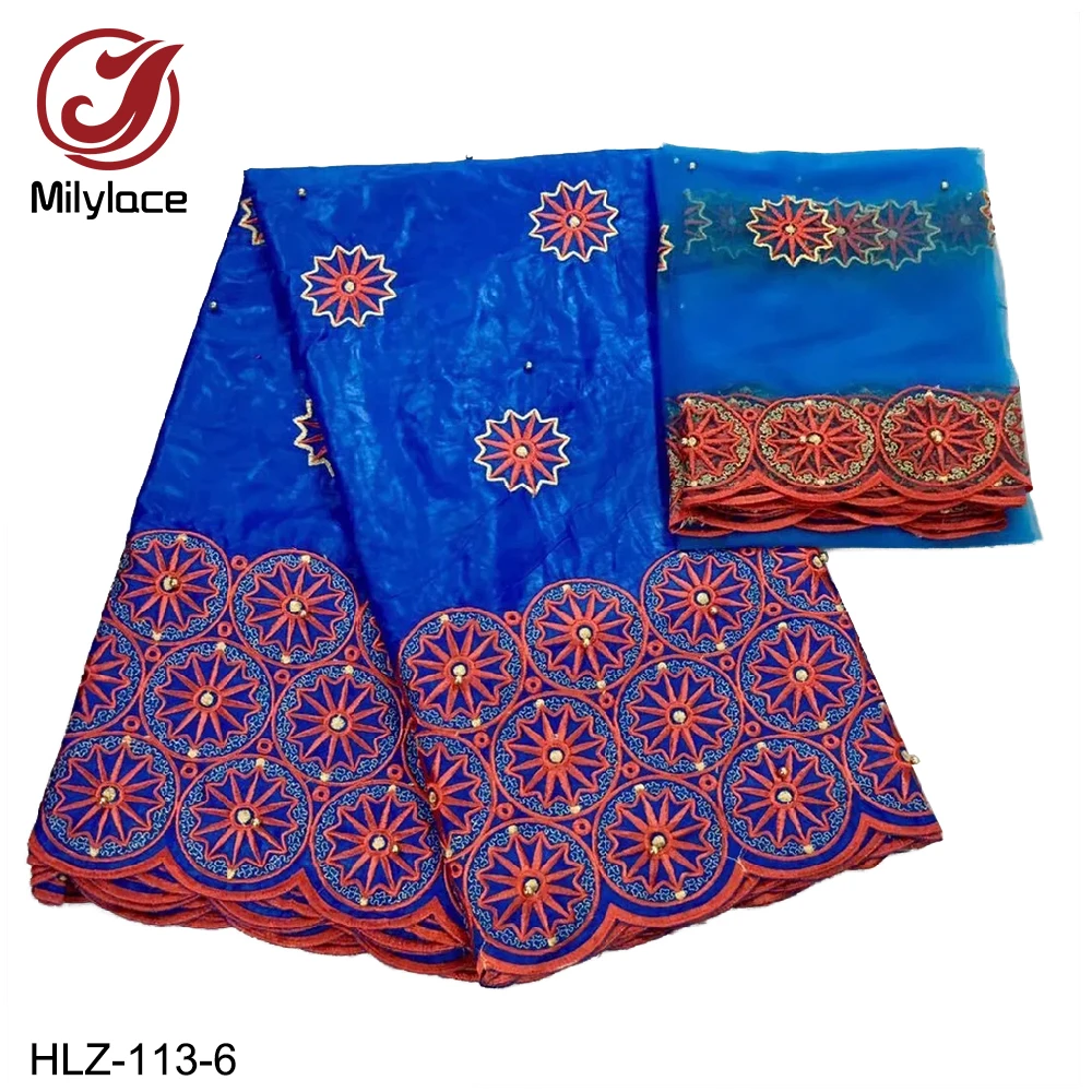 

African Bazin Getzner Lace Fabric 5 Yards Match 2 Yards Per Lot Comfortable Cotton Material Embroidery Bazin Fabric HLZ-113