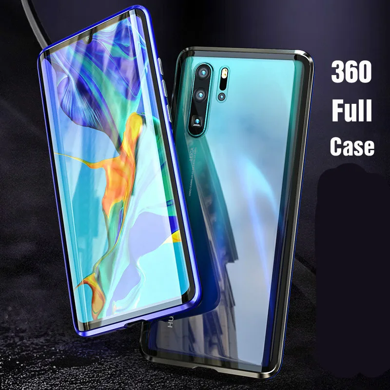 Роскошный Магнитный адсорбционный чехол для Huawei P30 Pro с прозрачным закаленным