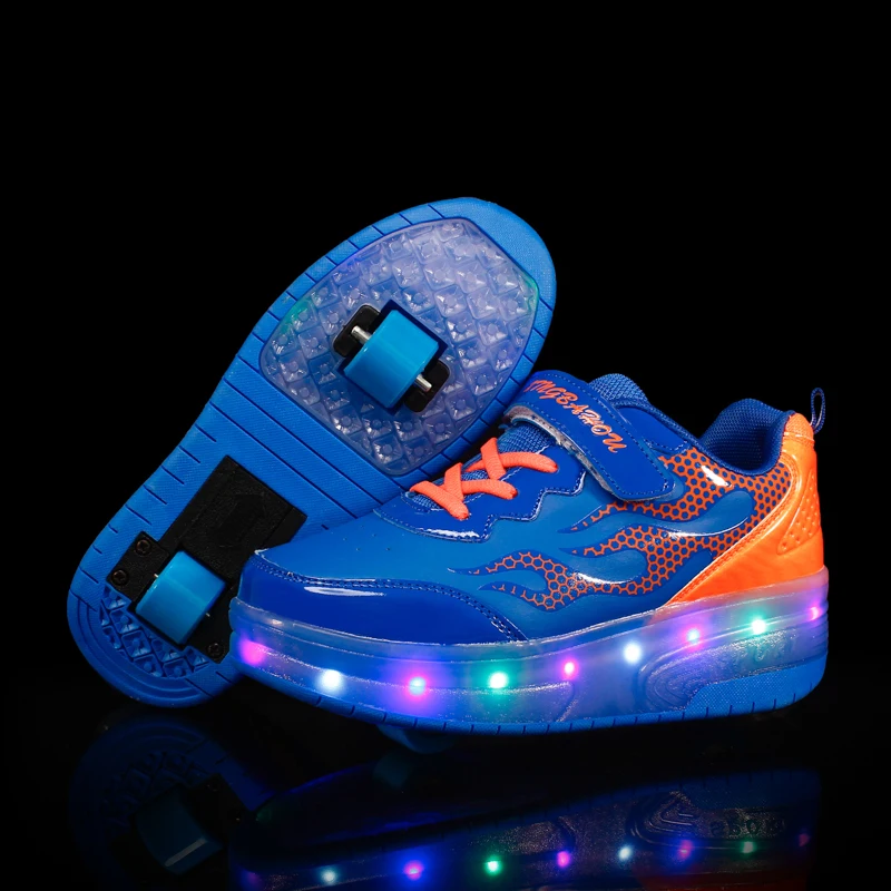 Two Wheels Pink Blue Red Luminous Sneakers Led Light Roller Skate Shoes for Children Kids Boys Girls Unisex | Детская одежда и