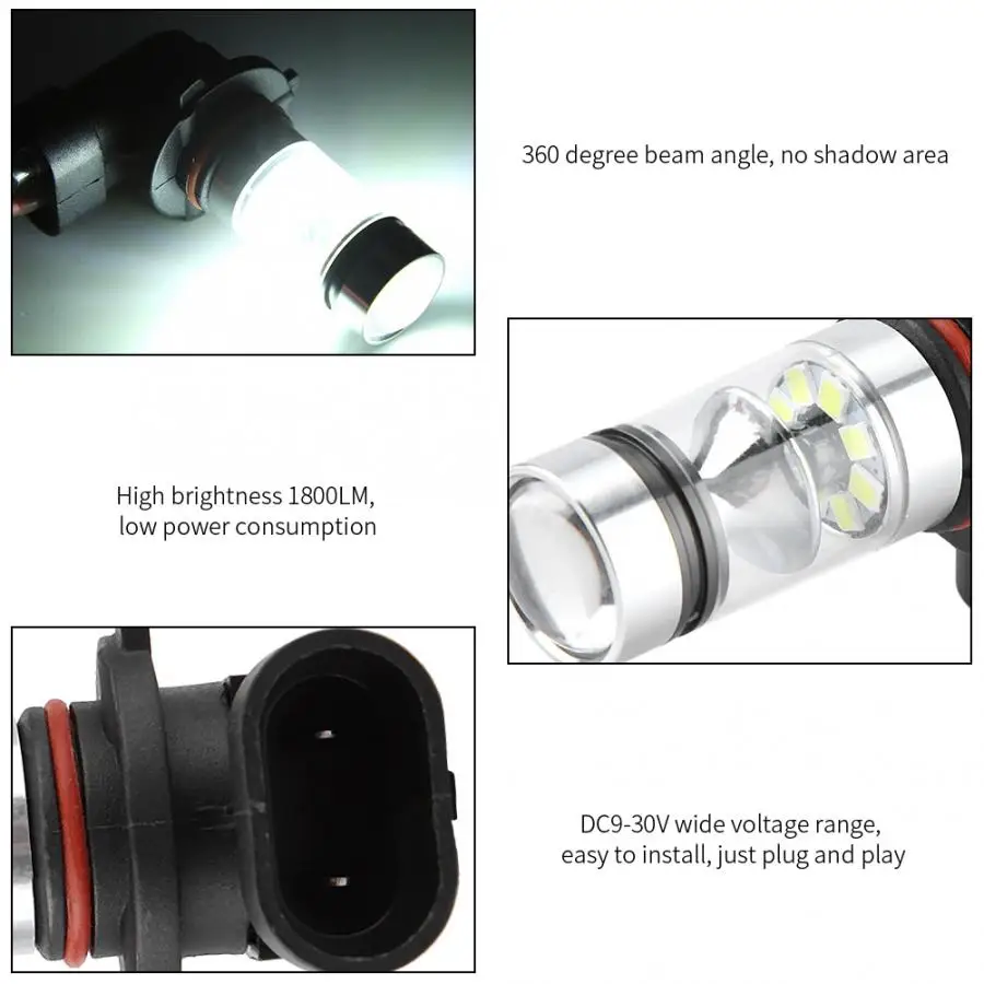 2 шт. 9005/H10 100 Вт 6000 К белые LEDFoglight лампы комплект противотуманных фар Автомобильные