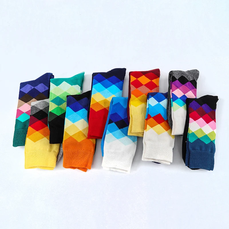 Носки унисекс для женщин хлопковые носки в клеточку с градиентом Happy Харадзюку