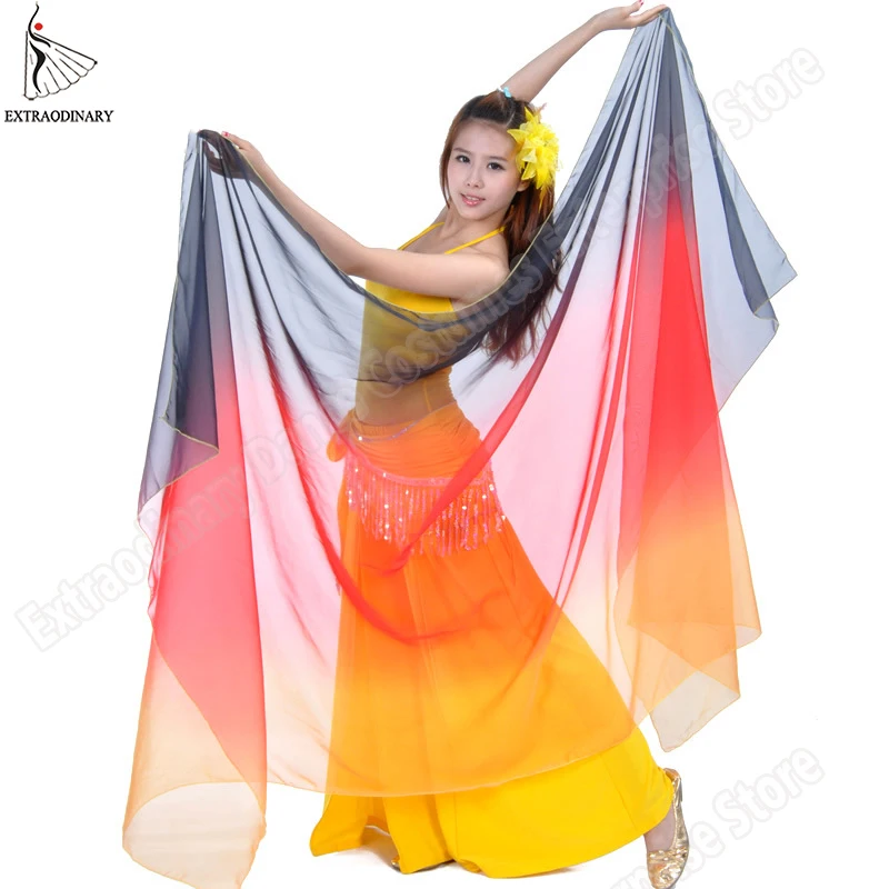 

New Women Belly Dance Veils Performance Scarf Light Texture Shawl Veil Silk Hand Thrown Costumes Accessories Rainbow 250cmx120cm