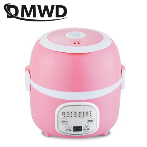 pink smart two layer DMWD мини-рисоварка, портативная, 2/3 слоев, коробка для еды, Ланч-бокс, пароварка, тепловой горшок для приготовления пищи, Подогрев пищи, Электрический Ланчбокс, контейнер, ЕС - Цвет: pink smart two layer