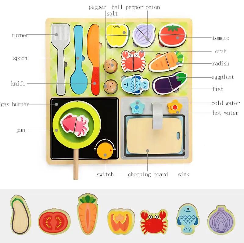 Kitchen Zalami деревянная пищевая развивающая игрушка набор кухонных игрушек Детский барбекю фруктовый рынок ролевые игры - Цвет: Kitchen