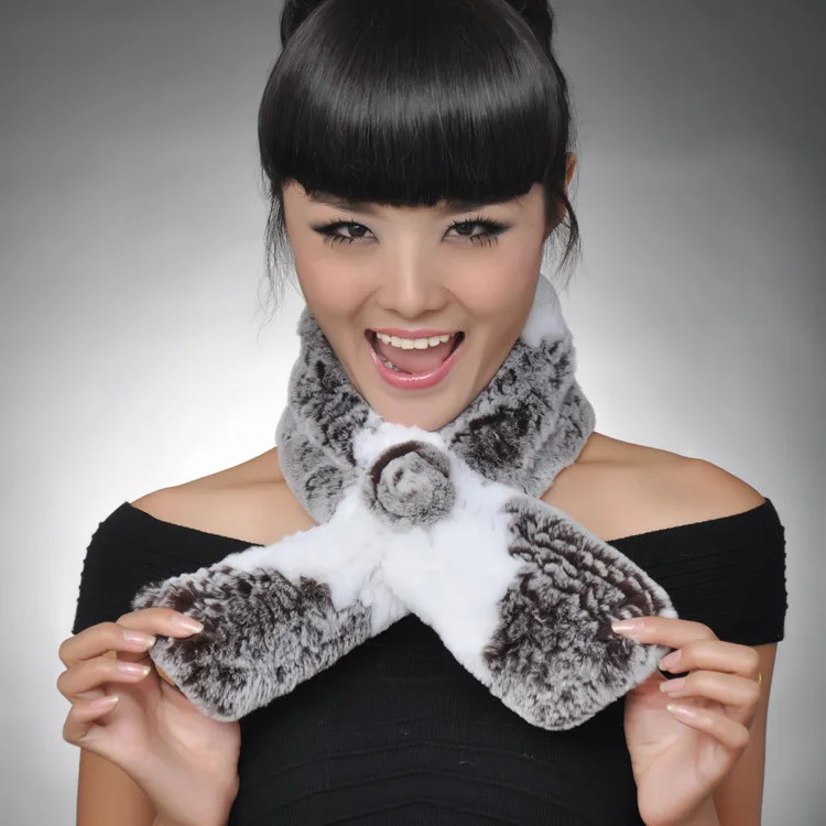 Зимний вязаный шарф из меха Рекс высококачественный кролика be 1302 * Бесплатная
