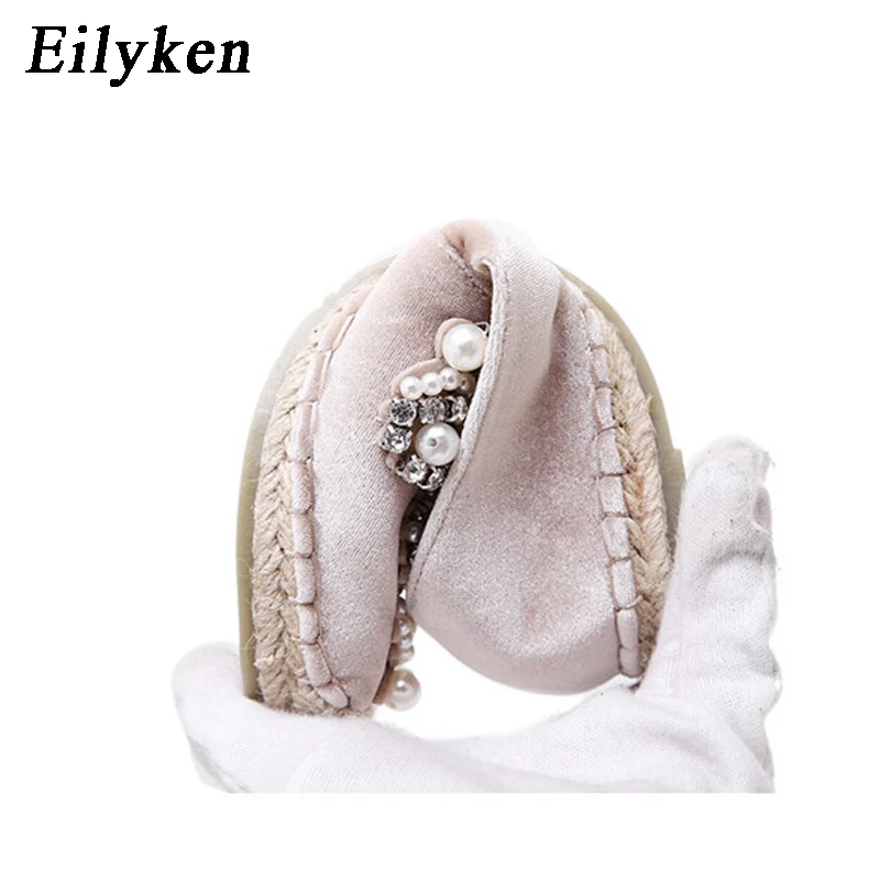 Eilyken; сезон весна-осень; женские лоферы с круглым носком; Эспадрильи с жемчугом; удобная подошва из пеньки; женская обувь на плоской подошве; слипоны; Mujer; Цвет Черный
