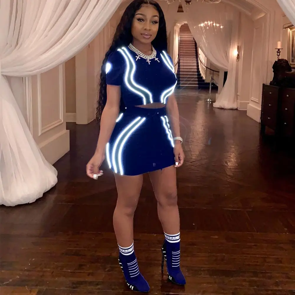 Сексуальный светоотражающий облегающий комплект из двух предметов повседневный