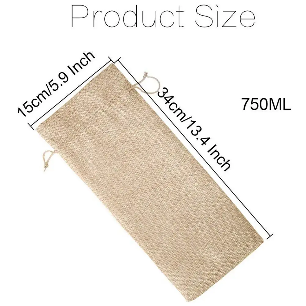 Pack of 10 Linen Wine Bottle Covers with Drawstring 13.8 inch x 5.9 inch jute wine bag Holder Carrier for gifting and decorating