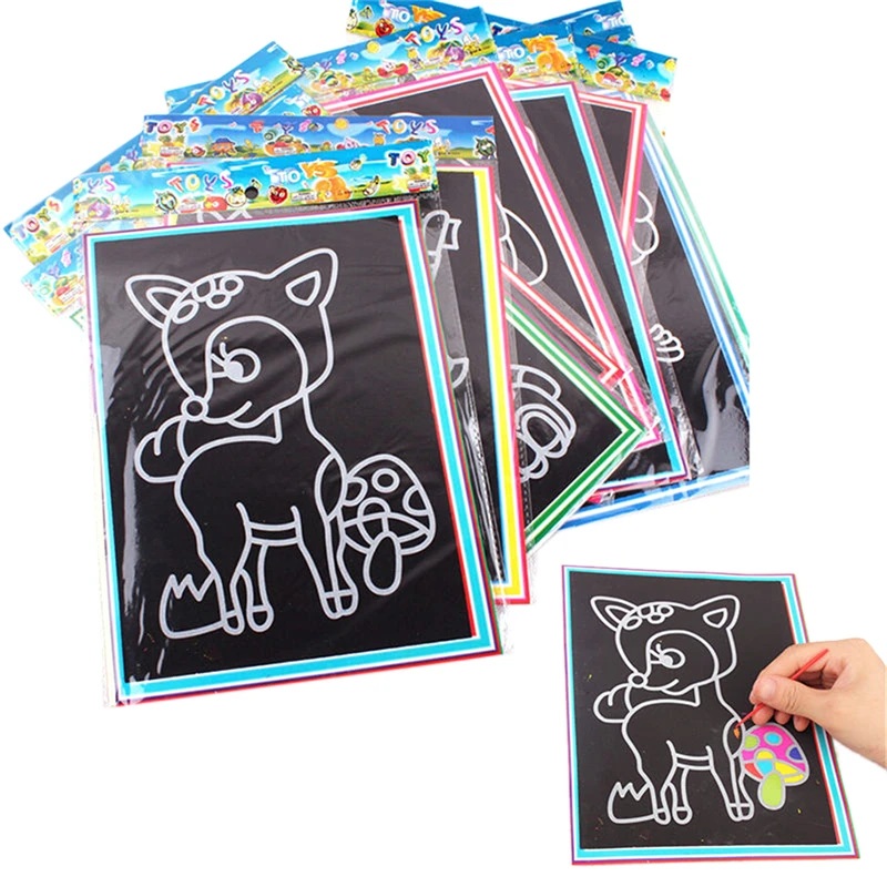 

12.7cm x 17.2cm Scratch Art Paper Magic Painting Paper with Drawing Stick For Kids Toy Colorful Drawing Toys