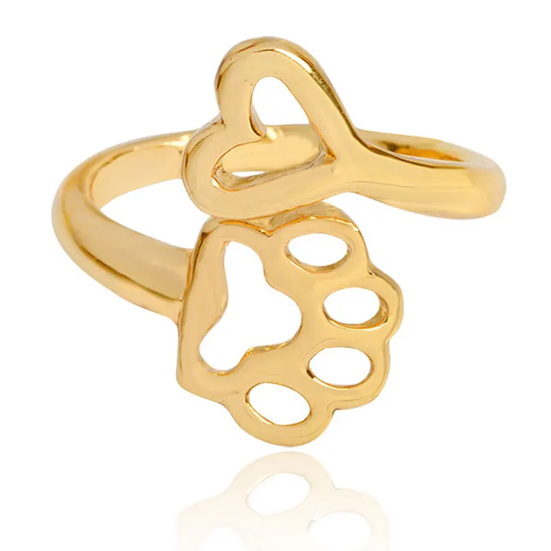 Креативное полое любовь коготь собаки Незамкнутое регулируемое кольцо сердце