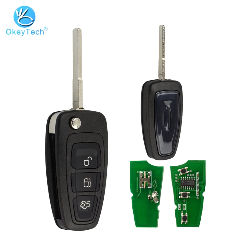OkeyTech складной ключ для Ford Focus C Max Fiesta Mondeo Transit 3 кнопки 433 МГц 4D63 чип Uncut HU101 Blade|Ключ