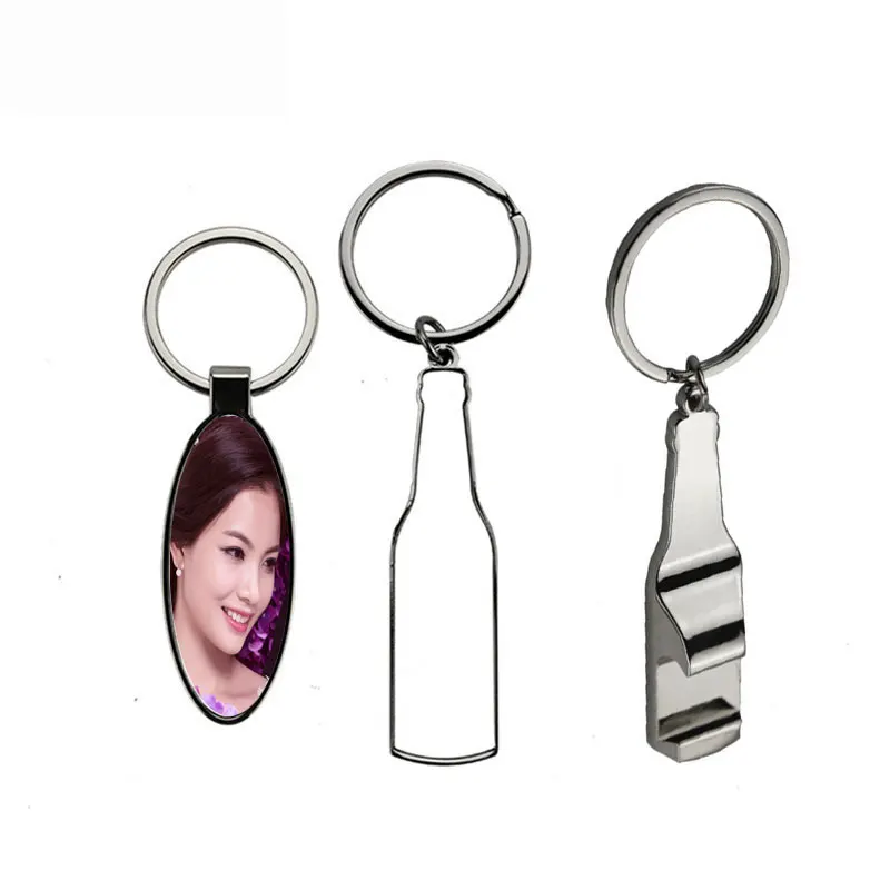 

new sublimation blank metal key ring with Bottle opener Ellipse shape hot transfer printing keychains consumables 10pcs/lot