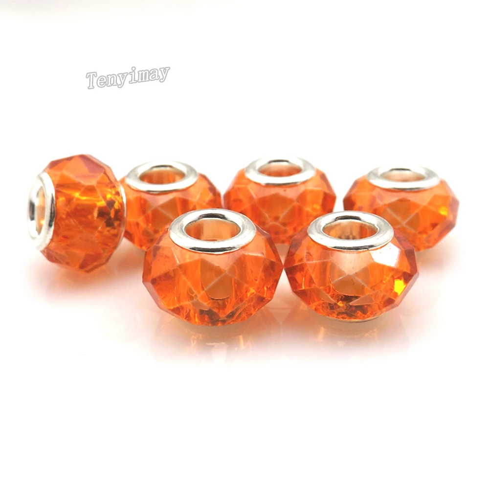 Оптовая продажа 100 шт Европейские Бусины с большим отверстием оранжевый цвет для