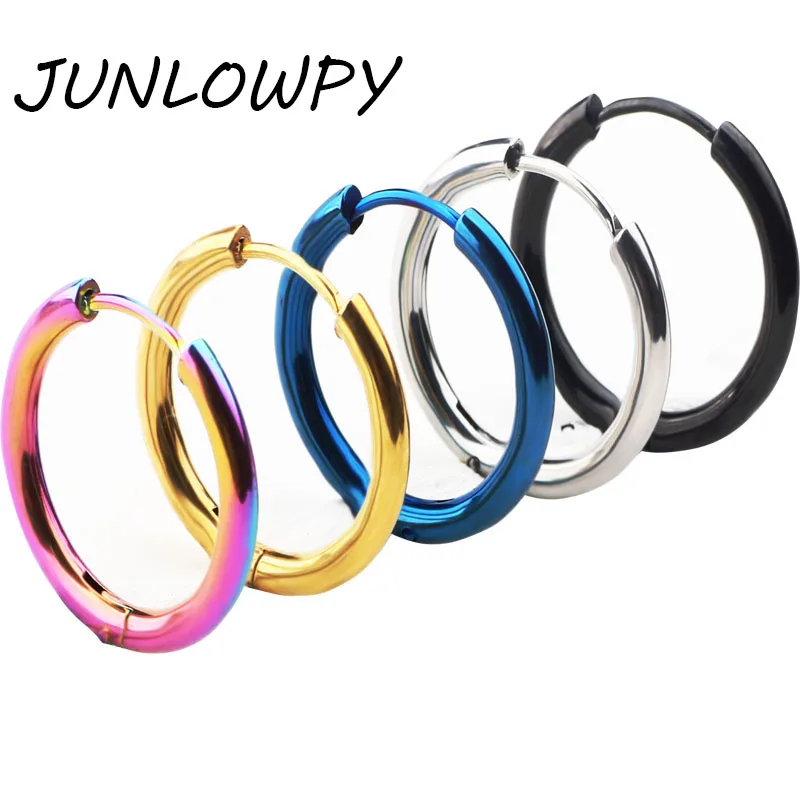 JUNLOWPY 2.5mm width Mens Women Stainless Steel hip hop Helix Ear Circle Hoop Earrings Huggies Piercing Jewelry | Украшения и