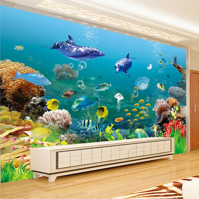 

Custom 3D Photo Wallpaper For Bedroom Walls Underwater World Coral Dolphin Fish Large Murals Living Room Decoration Wall Cloth
