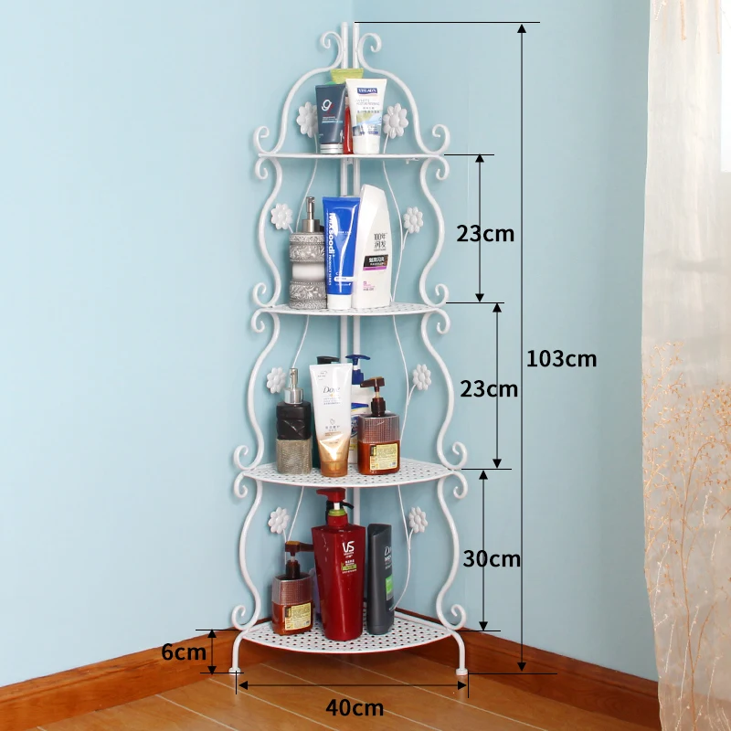 4 layer-White Полки для ванной комнаты, напольная многослойная кованая железная угловая рама, туалетное полотенце, принадлежности для мытья душа, полка для хранения mx3111453 - Цвет: 4 layer-White
