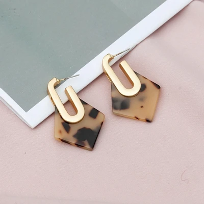 3 Корейские темно-зеленые красные леопардовые акриловые висячие серьги u-образной формы из сплава геометрические серьги с квадратной подвеской для женщин девушек ювелирные изделия - Окраска металла: 3